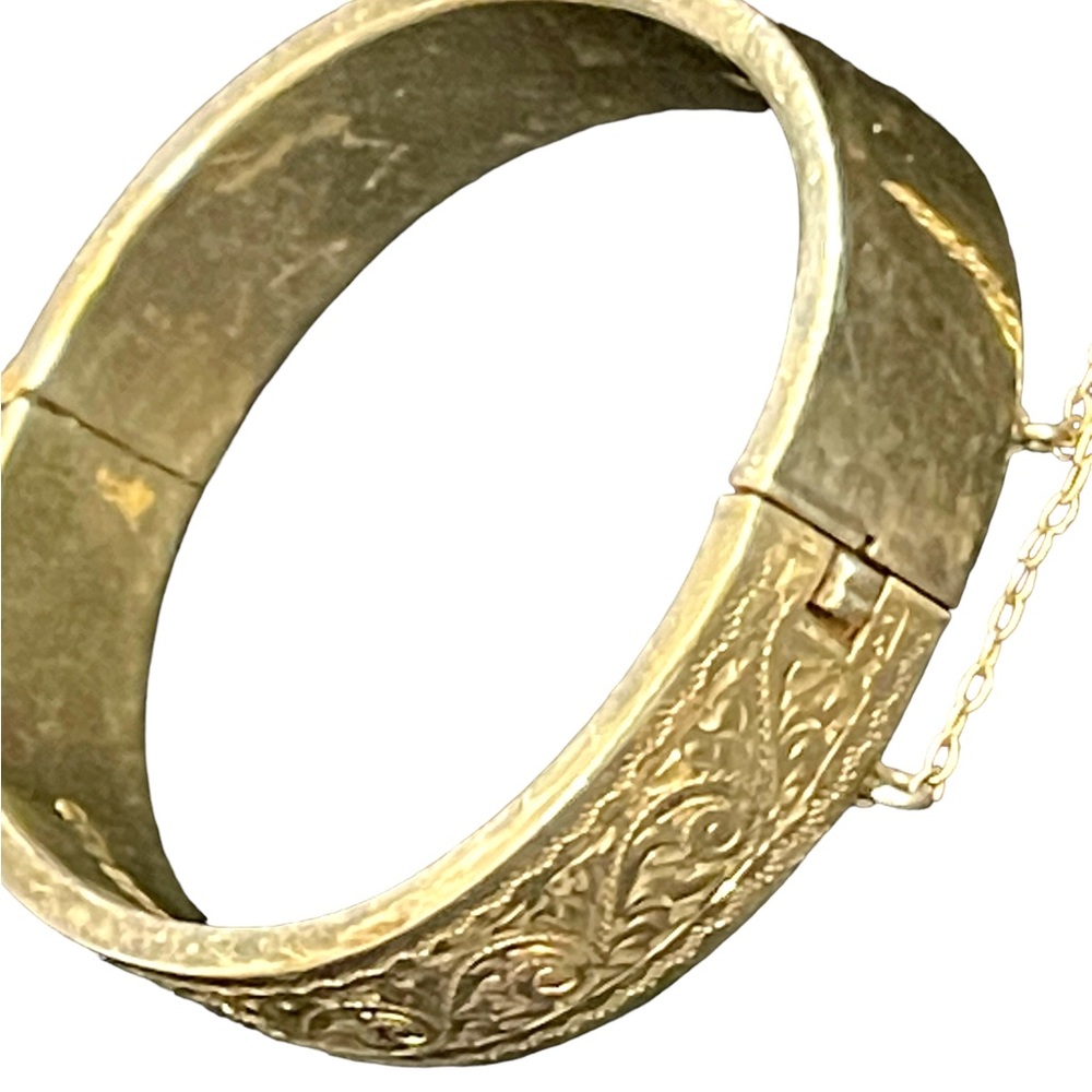 Antique Sterling silver 925 Victorian etched bangle JG LTD Euro markings lion - Picture 8 of 8